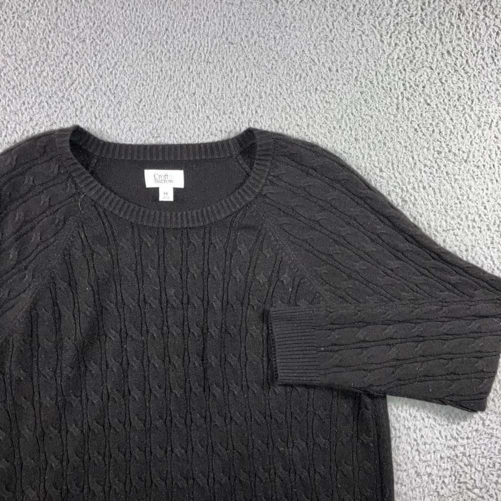 Croft &‎ Barrow Cable Knit Crewneck Sweater Women 2XL Black Classic Academia
